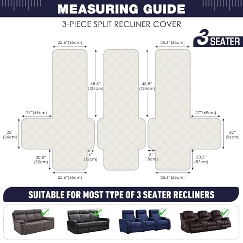 100% Waterproof Recliner Sofa Covers 3 Seater (Navy Blue / 3 Seater Standard)
