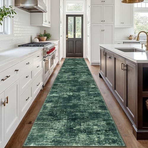 Abstract Runner Rug 3x18 Ft Washable Runners for Hallways (Dark Green / 3' x 18' (Rectangular))