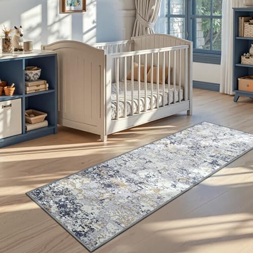 Washable 2x6 Non (Blue White Gold / 2' x 6' (Rectangular))