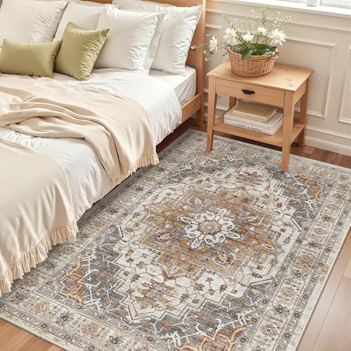 Area Rug 4x6 Washable Rugs Vintage for Living Room (Turmeric/Grey / 4' x 6' (Rectangular))