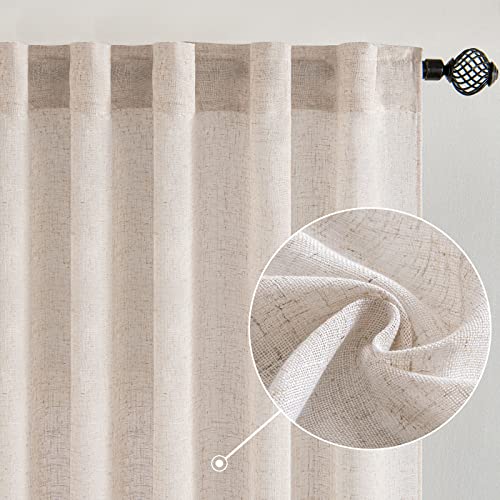 Natural White Linen Curtains 52x63 Inch Length 2 Panels for Bedroom (52"W x 63"L (Pack of 2) / Natural Linen White)