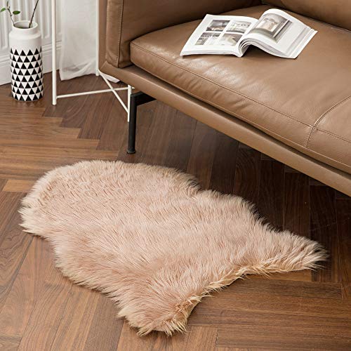 Fluffy Area Rug 2x3 ft Faux Fur Sheepskin Rug for Bedroom Khaki (2' x 3' (Rectangular) / Khaki)