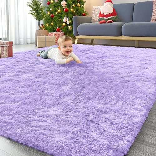 6x9 Machine Washable Large Area Rugs for Living Room (6x9 Ft / Light Purple)