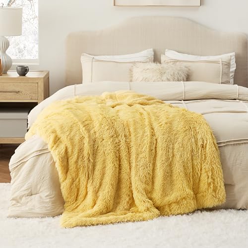 Faux Fur Fluffy Fleece Sherpa Blanket Couch Throw Yelllow 50"x60" (20- Light Yellow / Throw (50" X 60"))