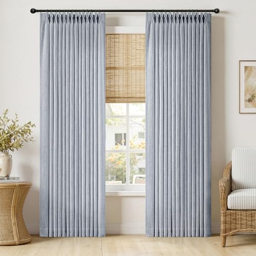 Pinch Pleated Linen Curtains 96 Inches Long 2 Panels Light Blue (Chambray Blue / 40"W x 96"L (Pack of 2))