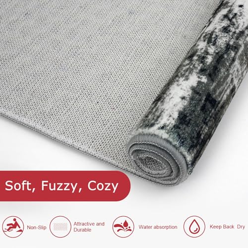 Modern Abstract 3x5 Large Entryway Rug Non (Black White Grey Green / 3' x 5' (Rectangular))