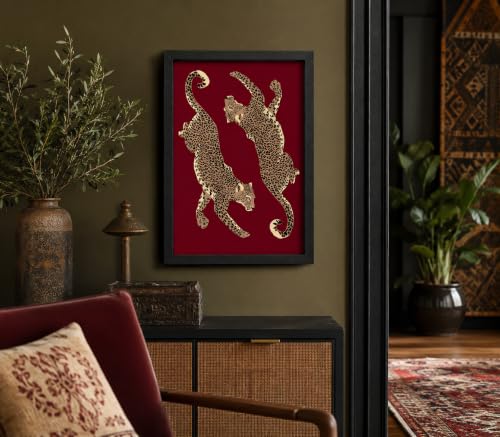 Framed Burgundy Leopard Canvas Wall Art (leopard / 16"L x 12"W)