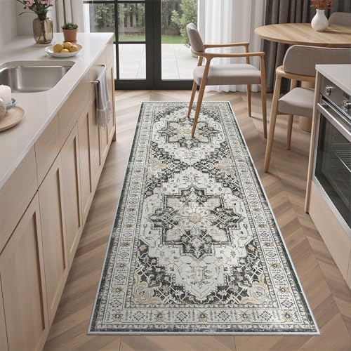 Washable Runner Rug 2x6 Runners for Hallways Non Slip (Black / 2' x 6' (Runner))