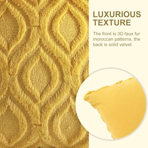 Faux Fur Mustard Yellow Throw Pillow Covers 16x16 Set of 2 (16" x 16" (Pack of 2) / Mustard Yellow)