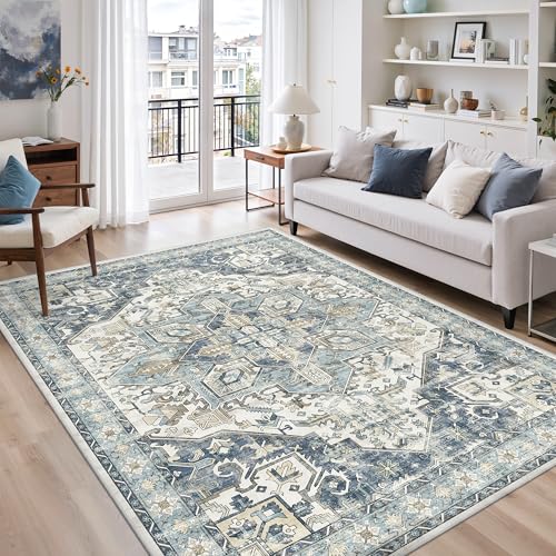 5x7 Area Rugs for Living Room (Blue/Ivory / 5' x 7' (Rectangular))