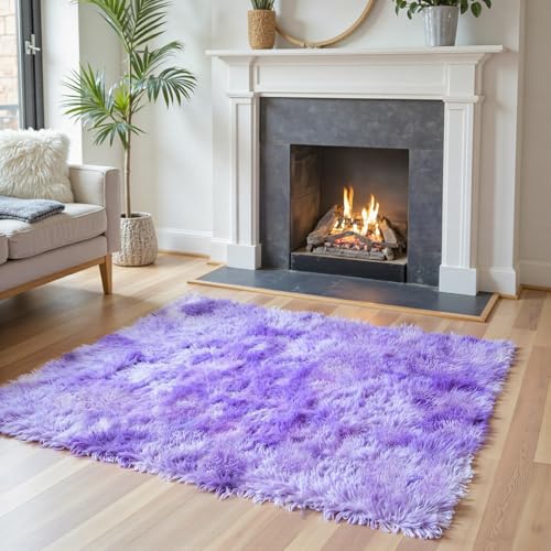 Small Shag Area Rug for Bedroom (Purple Starry / 2' x 3' (Rectangular))