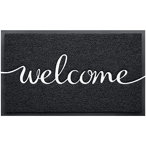 Black Door Mat Welcome Mats Outdoor Indoor Doormat for Entryway Floor Mat (Black Welcome / 2' x 3' (Rectangular))