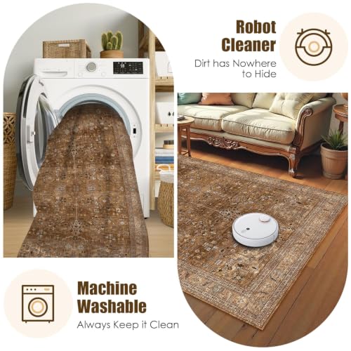 Washable Area Rug 4' x 6' Vintage Traditional Persian Mat (Bronze and Ivory / 4' x 6' (Rectangular))