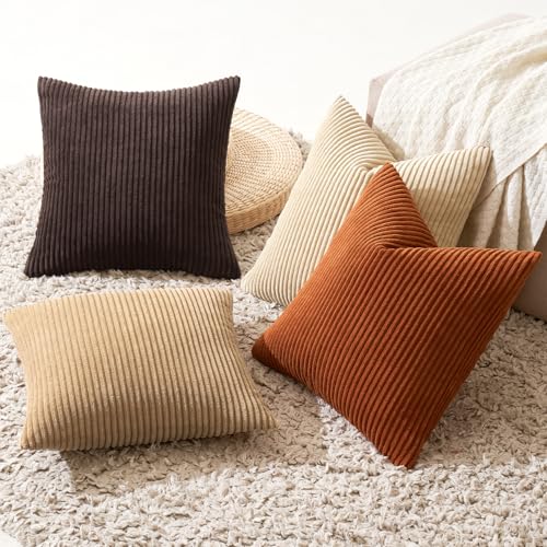 Fall Decorative Throw Pillow Covers Chocolate Brown Rust 18x18 (18" x 18" (Pack of 4) / Brown-beige)