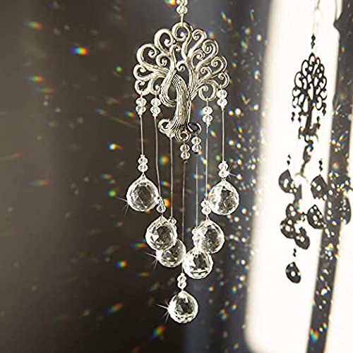 Tree of Life Crystal Prism Suncatcher Rainbow Maker Garden Decor (Clear Crystal Ball-long Chain)