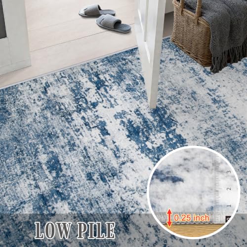 2.6x8 Washable Runner Rug：Modern Abstract Kitchen Soft Carpet Blue (Blue / 2'6" x 8' (Rectangular))