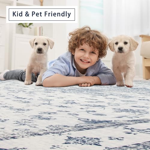 8x10 Washable Area Rugs for Living Room (8' x 10' (Rectangular) / Blue-white-gray)