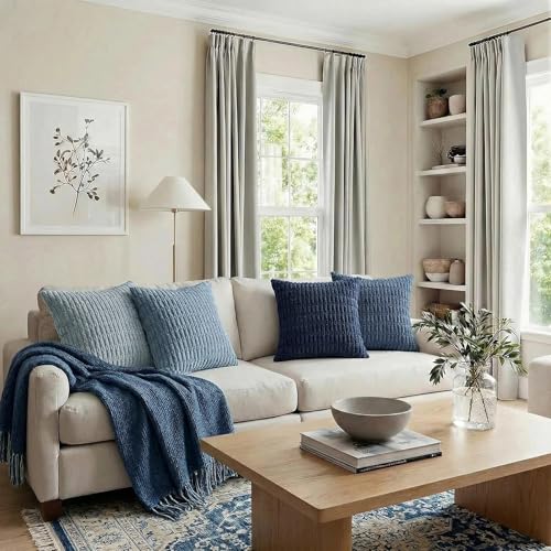 4 Packs Decorative Throw Pillow Covers for Living Room Couch Bed (12" x 12" (Pack of 4) / Blue Series)