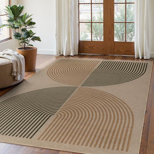 Modern Rainbow Easy Jute Rug (5' x 7' (Rectangular) / Nature/Bi-color Rainbow)