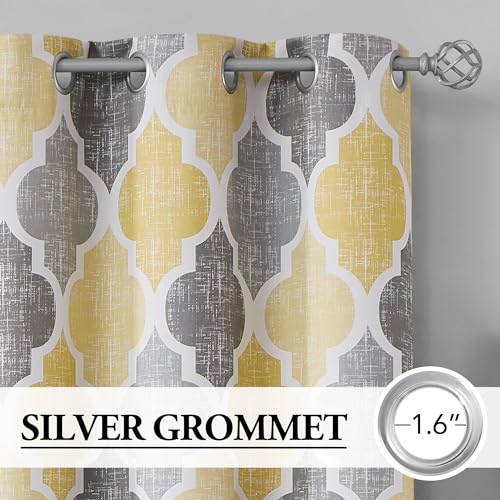 Moroccan 100% Blackout Curtains Bedroom Yellow Grey 50x54 2 Panels (Grommet | Yellow and Grey / 50"W x 54"L (Pack of 2))