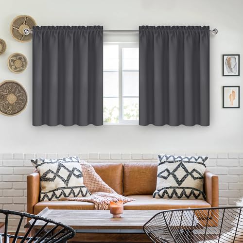Short Blackout Curtains 60 x 36 Inch for Kitchen RV Bunk Dark Grey (Dark Grey / 60"W x 36"L (Pack of 2))