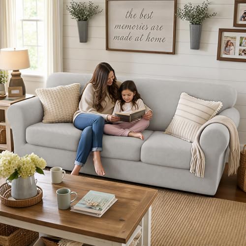 4 Piece Stretch Sofa Cover (71"-91"(3 Cushions) / Silver Grey)