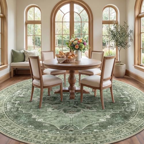 Washable Area Rug (Green/Dark Green/Gray / 8' (Round))