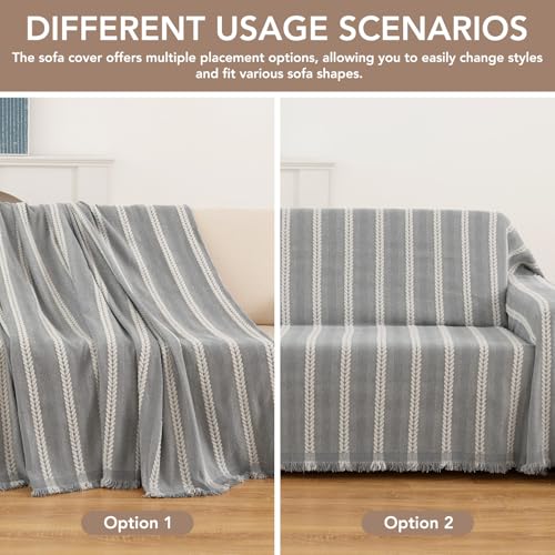 Couch Cover for Dogs (Striped Braid Grey / 91*134 inch)
