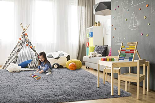 Super Soft Shaggy Rugs Fluffy Carpets (5' x 8' (Rectangular) / Grey)