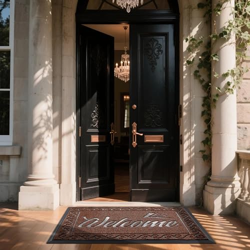 Welcome Mat Heavy Duty Sturdy Door Mats for Home Entrance Outdoor Indoor (Maroon / 60x36 Inch)