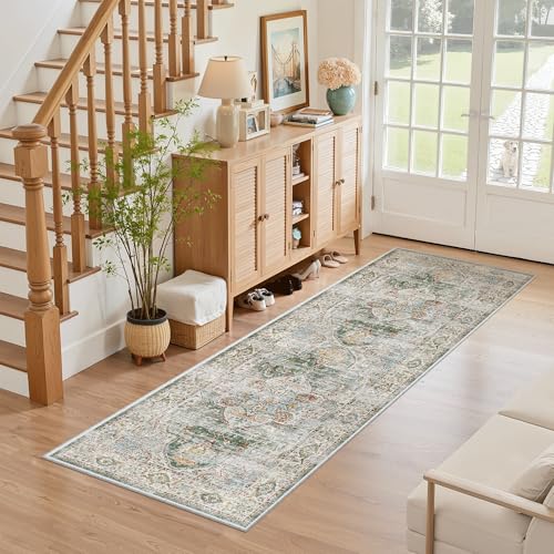 Washable Runner Rug 2x6 Runners for Hallways Non Slip (Green / 2' x 6' (Runner))