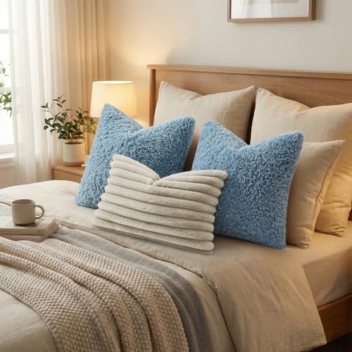 Sherpa Decorative Throw Pillow Covers 26x26 Set of 2 Light Blue (Light Blue / 26" x 26" (Pack of 2))