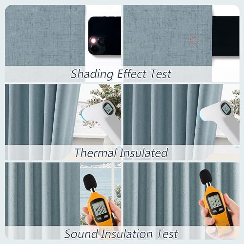 100% Blackout Linen Curtains 90 Inch Length 2 Panels Set for Living Room Bedroom Back Tab Thermal Insulated Black Out Drapes Room Darkening Farmhouse Style for Bedroom Window Curtains 52x90 (Blue / 52"W x 90"L (Pack of 2))