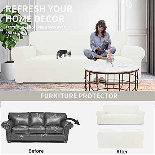 Stretch Loveseat Couch Covers Washable Cream (Medium Loveseat / Cream)