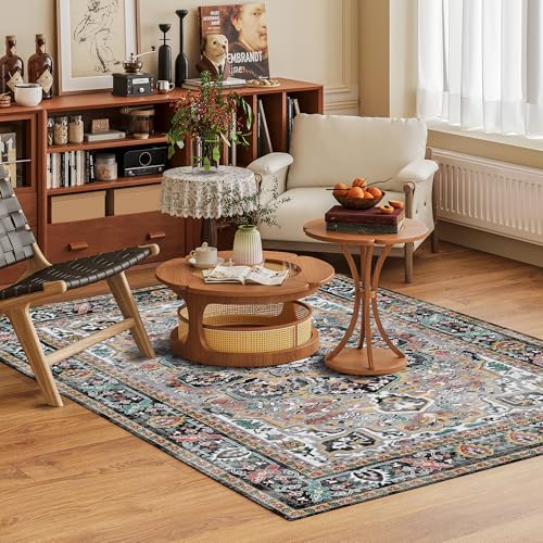 Washable Area Rug 6' x 9' Vintage Traditional Persian Mat (Slate and Multicolor / 6' x 9' (Rectangular))