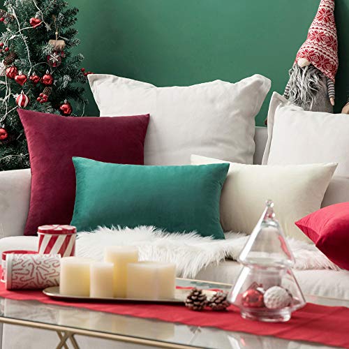 12x20 Inch Lumbar Velvet Throw Pillow Covers Cream White (20" x 12" (Pack of 2) / Cream White)