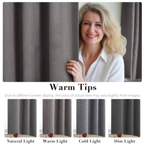 Linen Blackout Curtains 72 Inches Long 100% Absolutely Blackout Thermal Insulated Textured Linen Look Curtain Draperies Anti (Grey / 52"W x 72"L (Pack of 2))