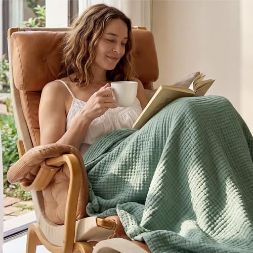 100% Cotton Muslin Blankets for Adults (03 - Sage Green / Throw XL (50" X 70"))
