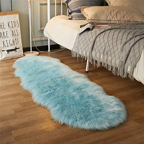 Ultra Soft Fluffy Shaggy Area Rug Faux Fur Rug Chair Cover Seat Pad Fuzzy Area Rug for Bedroom Floor Sofa Living Room (Sky Blue / 2' x 6' (Sheepskin))