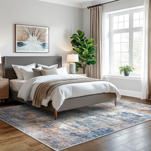 Abstract Area Rugs 5x7 Ft Washable Rugs for Living Room (Blue/Rust/White / 5' x 7' (Rectangular))