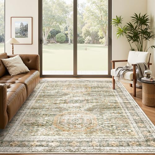 5x7 Area Rug Green (Green/Orange / 5' x 7' (Rectangular))