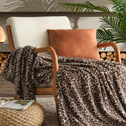 Fleece Blanket Soft Plush Twin Size Blanket Brown Leopard 60"x80" (Brown Leopard / Twin(60"x80"))