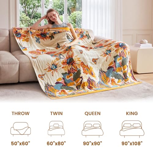 Boho Throw Blanket 50"x60" Cotton Throw for Couch Sofa (D-flower and Butterfly / 50"x60")