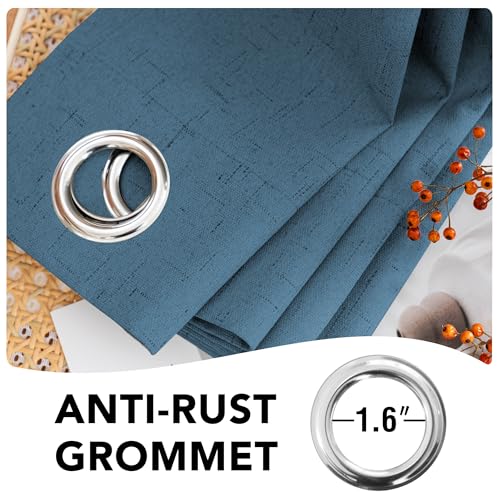 Linen Blackout Curtains Durable Thick Textured Linen Look 100% Blackout Patio Door Curtain Anti Rust Grommet Extra Wide Sliding Door Curtain Panel (Blue Sapphire / 100"W x 84"L (Pack of 1))