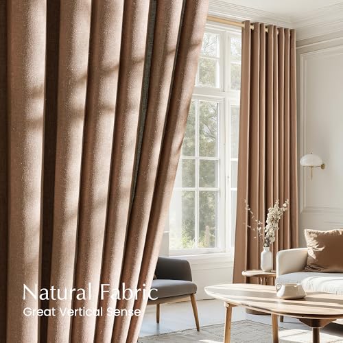 Linen Gold Brown Curtains for Living Room (Gold Brown / 55"W x 96"L (Pack of 2))
