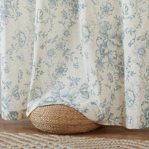 Blue Floral Linen Curtains 84 Long for Living Room 2 Panels (Blue / 38"W x 84"L (Pack of 2))