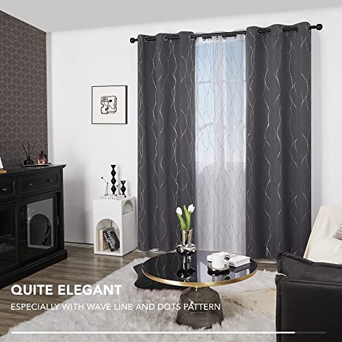 Living Room Curtains 90 Inches Long (Dark Grey/Wave Dots / 38"W x 90"L (Pack of 2))