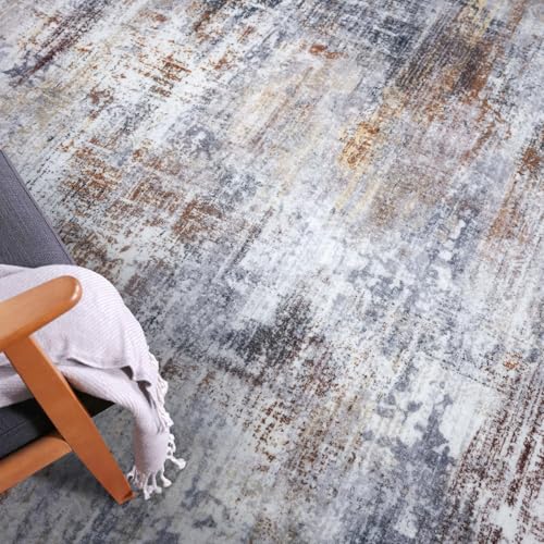 Abstract Runner Rug 3x12 Ft Washable Runners for Hallways (Orange/Brown/Grey / 3' x 12' (Rectangular))