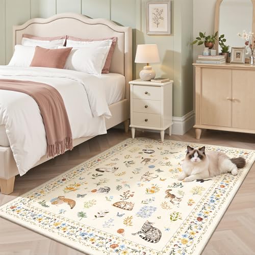 Cat 3x5 Area Rugs for Entryway (Cat Beige / 3' x 5' (Rectangular))