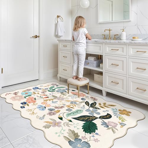 Washable 3x5 Entryway Area Rugs (3' x 5' (Rectangular) / Cream/Floral)